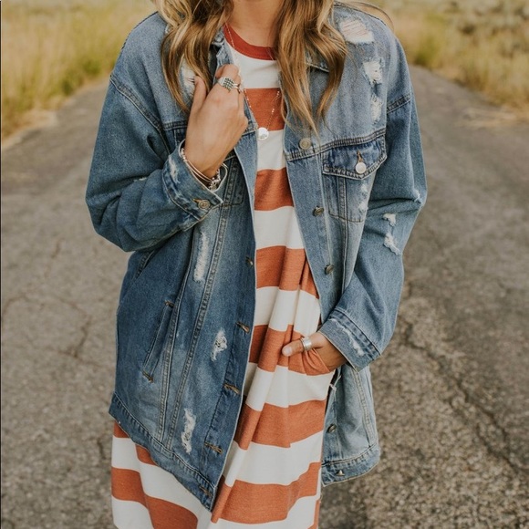 Roolee Jackets & Blazers - Distressed Long Denim Jacket